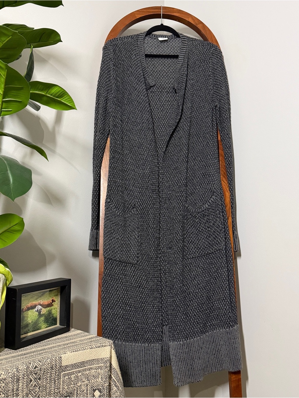 CAbi SMALL Gray Lara Longline Open Front Knit Cardigan Duster Sweater Style 3166